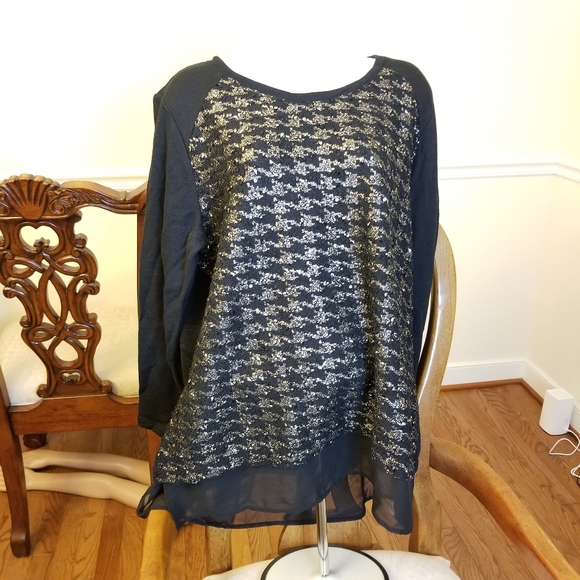 Style & Co Long-Sleeve Foil-Print Pullover 1X - Picture 2 of 7